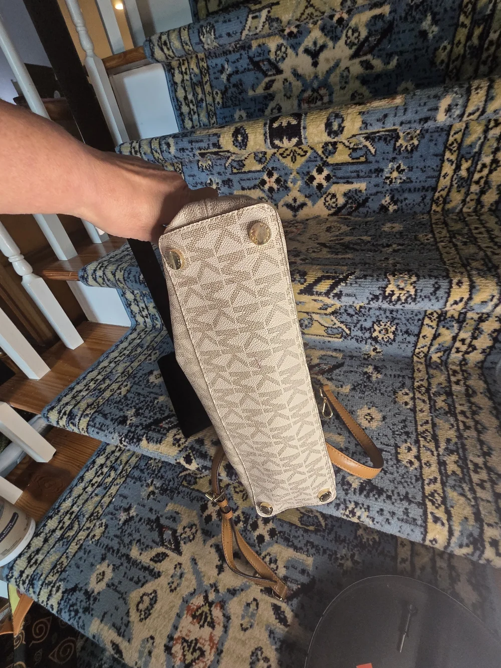 Michael Kors Beige Signature Satchel with Tan Trim